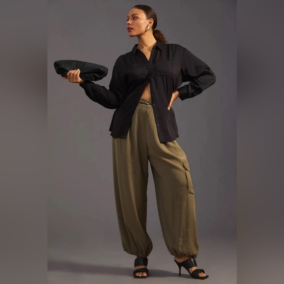 EUC Anthropologie Bungee Parachute Pants Size Large Olive - Picture 1 of 13